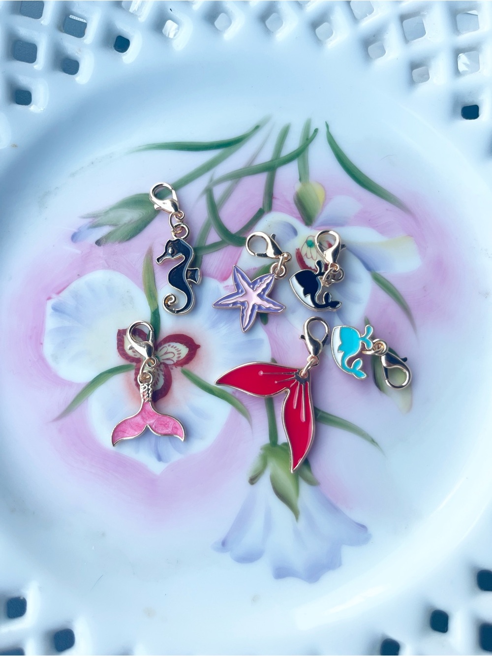 Sea Life Zipper Pull Set - Assorted Enamel Mermaid & Ocean Charms (6)